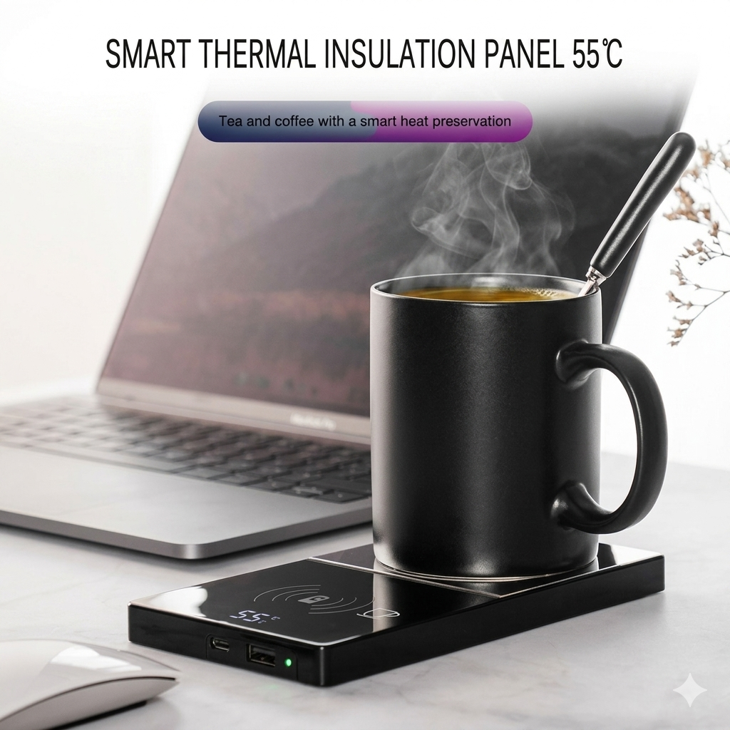 2 In 1 Heating Mug Cup Warmer Electric Wireless Charger For Home Office Coffee Milk